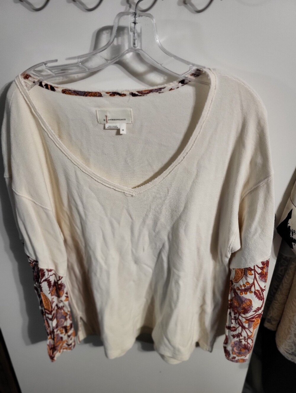 Anthropologie Embroidered Look Boho Paisley U-Neck Sweater Size XS
